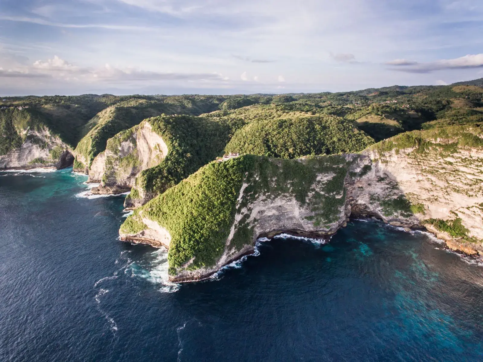 Aerial view of the limestone cliffs along the west coast of Nusa Penida